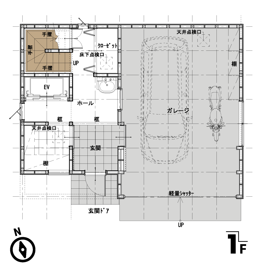 屋上のある家：平面図：1F